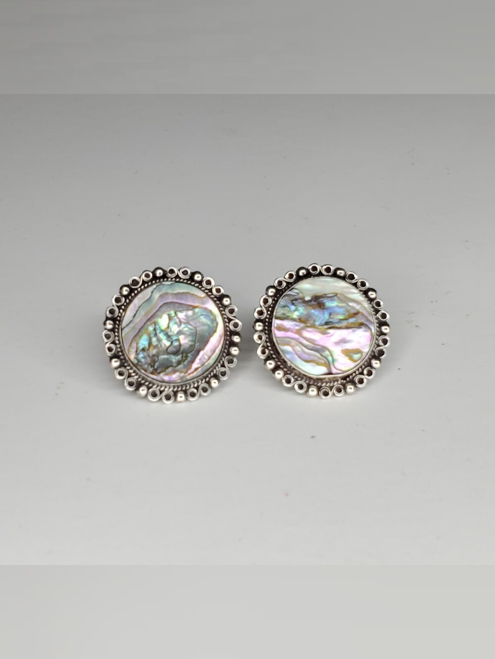 Vtg. Sterling Silver Abalone Screw Back Earrings
